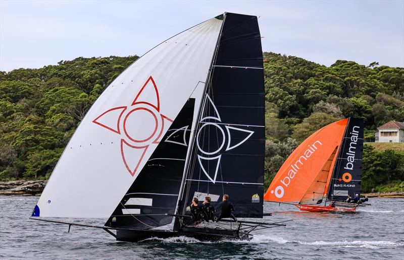 Big Pete and Balmain Slake downwind during the 18ft Skiff 73rd JJ Giltinan Championship Invitation Race photo copyright Frank Quealey taken at Australian 18 Footers League and featuring the 18ft Skiff class