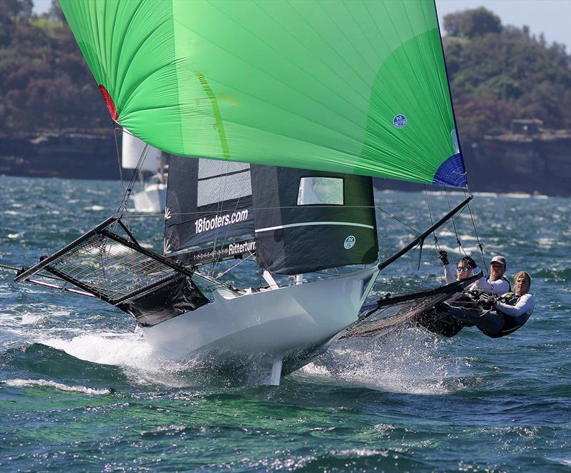 Germany's Black Knight on 18ft Skiff 73rd JJ Giltinan Championship Day 2 photo copyright Frank Quealey taken at Australian 18 Footers League and featuring the 18ft Skiff class