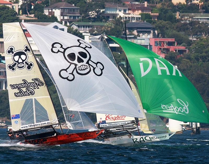 Appliancesonline and the rag in close spinnaker action - 2017 JJ photo copyright Frank Quealey taken at Australian 18 Footers League and featuring the 18ft Skiff class