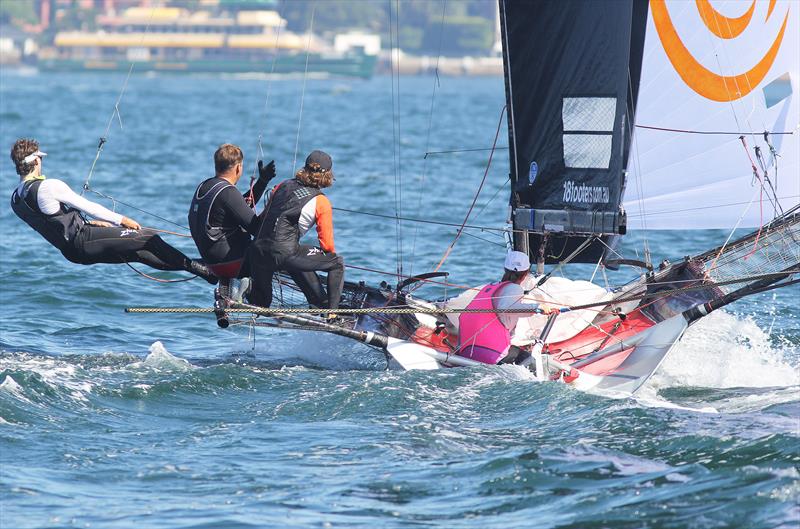 The Kitchen Maker-Caesarstone on the first spinnaker run during the 18ft Skiff Queen of the Harbour photo copyright Frank Quealey taken at Australian 18 Footers League and featuring the 18ft Skiff class