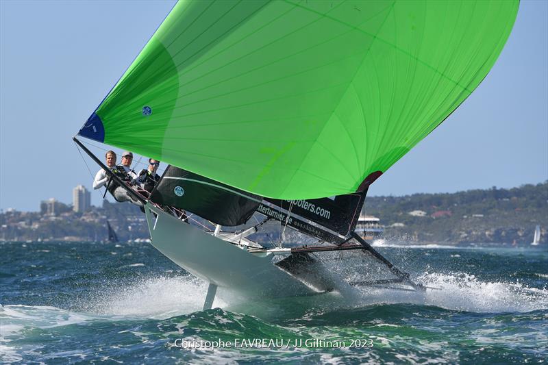 Black Knight crew fly high in - photo © Christophe Favreau / JJ Giltinan 2023