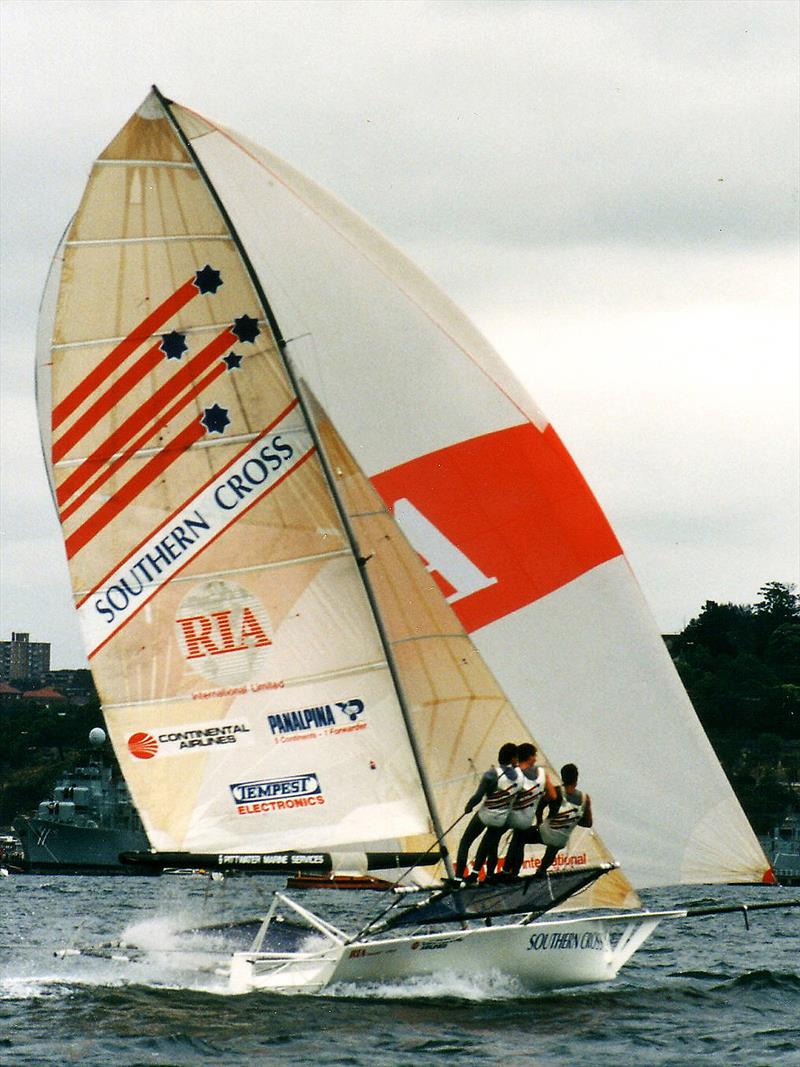 Southern Cross gave Patrick Corrigan a 'shared' world title in 1988 photo copyright Frank Quealey taken at Australian 18 Footers League and featuring the 18ft Skiff class