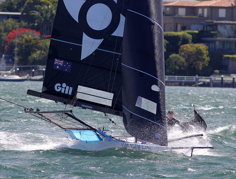 Yvette in 30knots, plus, and she didn't capsize photo copyright Frank Quealey taken at Australian 18 Footers League and featuring the 18ft Skiff class