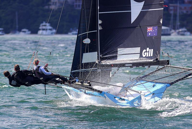 Noakes Blue with Yvette Herirage on the helm photo copyright Frank Quealey taken at Australian 18 Footers League and featuring the 18ft Skiff class