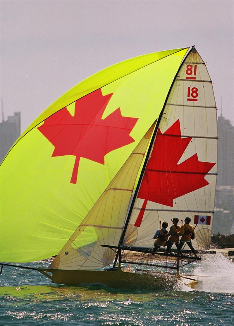 Fred Eaton's Team Canada on Sydney Harbour in 2004 photo copyright Frank Quealey taken at Australian 18 Footers League and featuring the 18ft Skiff class