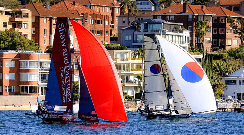 First race skipper Emma Rankin battles with 39-year veteran John 'Woody' Winning last Sunday - 18ft Skiff 2023-24 Spring Championship - photo © SailMedia