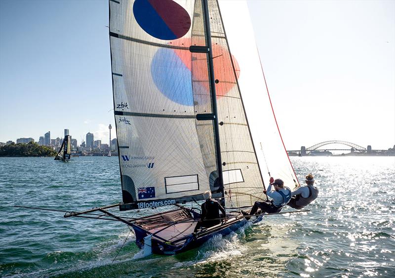 Yandoo chases Finport Finance to the mark off Shark Island - 18ft Skiff 2023-24 Spring Championship - photo © SailMedia