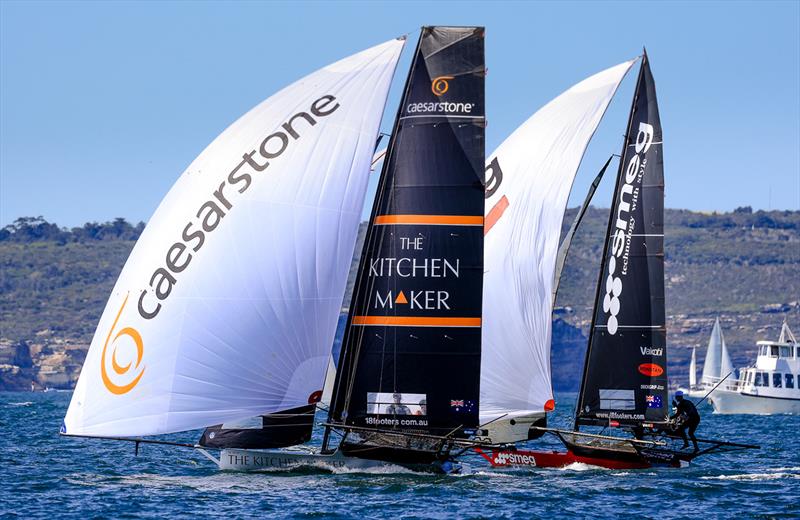 The Kitchen Maker and Smeg on the second spinnaker run during Race 2 of the Spring Championship photo copyright SailMedia taken at Australian 18 Footers League and featuring the 18ft Skiff class