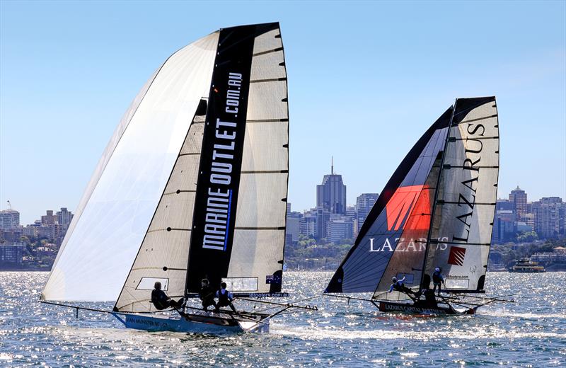 Marine Outlet and Lazarus were two of the early race leaders during Race 2 of the Spring Championship photo copyright SailMedia taken at Australian 18 Footers League and featuring the 18ft Skiff class
