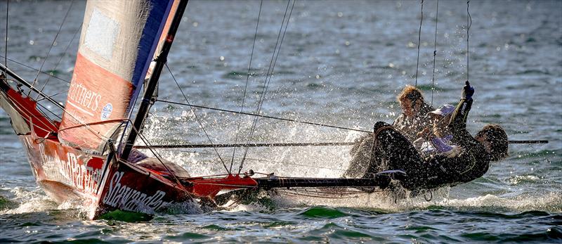 The Shaw and Partners crew in Race 1 photo copyright SailMedia taken at Australian 18 Footers League and featuring the 18ft Skiff class