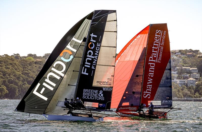 Battling it out with Australian champion Finport Finance photo copyright SailMedia taken at Australian 18 Footers League and featuring the 18ft Skiff class