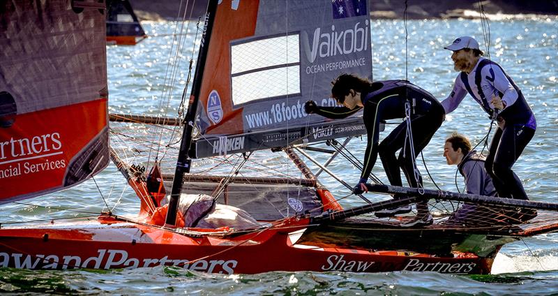 The crew getting set before the start of Race 1 photo copyright SailMedia taken at Australian 18 Footers League and featuring the 18ft Skiff class