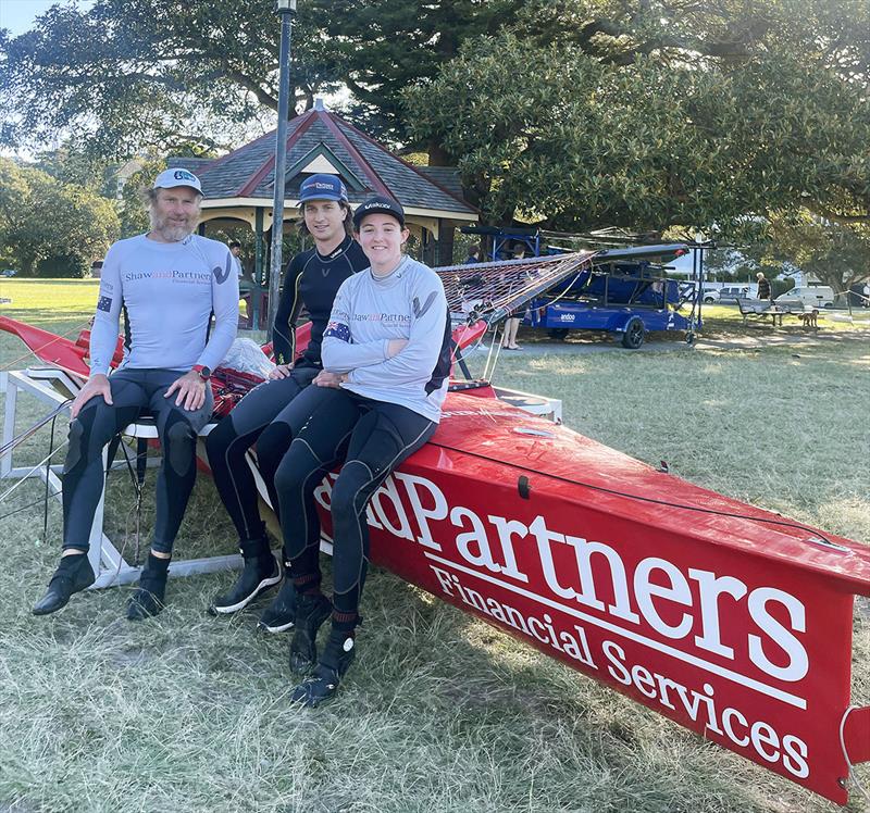 Emma, Tom and Cam after their first race on October 8 photo copyright Jess Nearn taken at Australian 18 Footers League and featuring the 18ft Skiff class