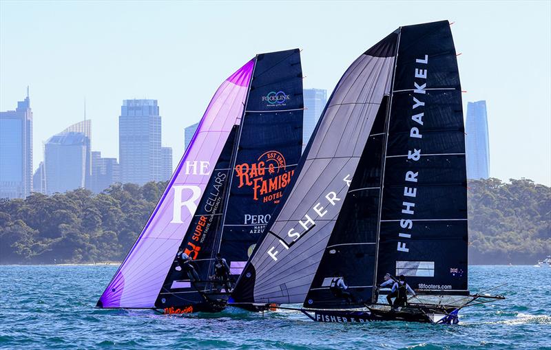 Fisher and Paykel and Rag and Famish Hotel were close through most of the race - 18ft Skiffs: Club Championship, Race 1 - photo © SailMedia
