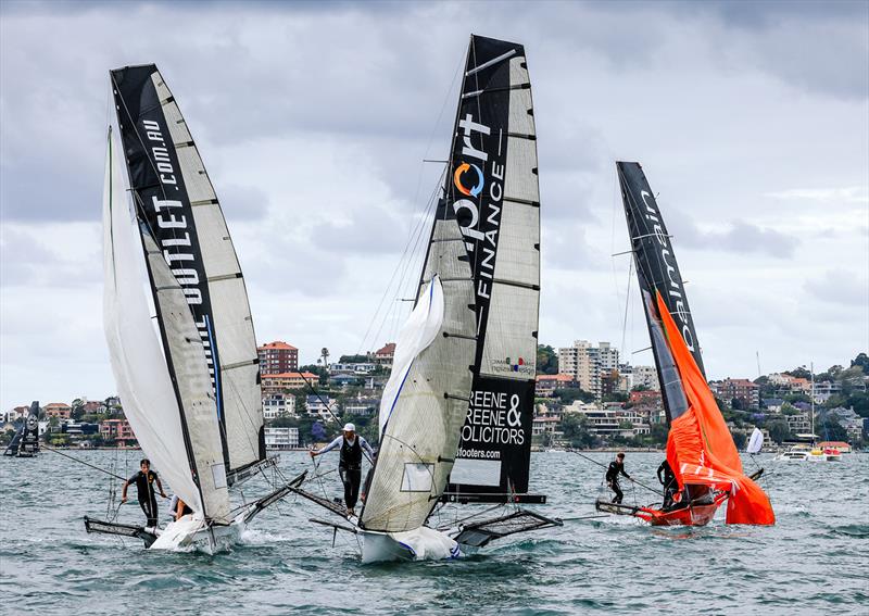 Coming in to the bottom mark on the second lap during race 5 of the 18ft Skiff Spring Championship 2023 photo copyright SailMedia taken at Australian 18 Footers League and featuring the 18ft Skiff class
