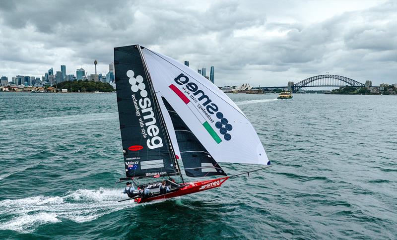 Smeg's downwind speed was a major factor in her victory in race 5 of the 18ft Skiff Spring Championship 2023 photo copyright SailMedia taken at Australian 18 Footers League and featuring the 18ft Skiff class