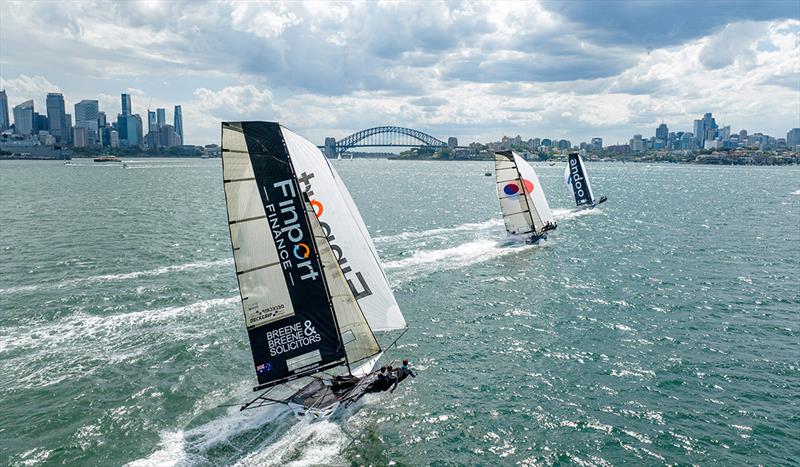 The battle for the lead in Race 1 of the NSW 18ft Skiff Championship's Race 1 - photo © SailMedia
