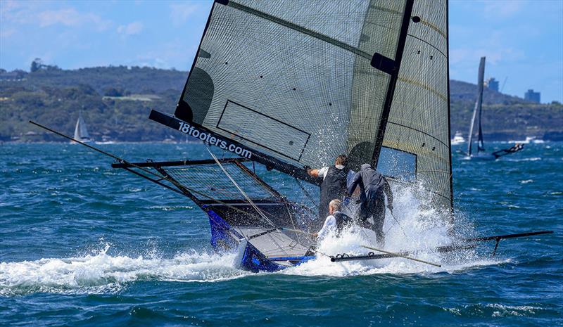Yandoo on the bear away - 2023-24 NSW 18ft skiff Championship photo copyright SailMedia taken at Australian 18 Footers League and featuring the 18ft Skiff class