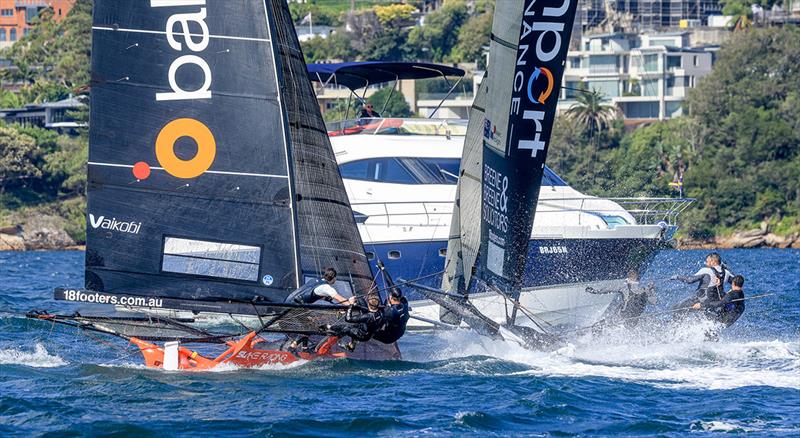 Battle for the lead in Race 4 - 2023-24 NSW 18ft skiff Championship photo copyright SailMedia taken at Australian 18 Footers League and featuring the 18ft Skiff class