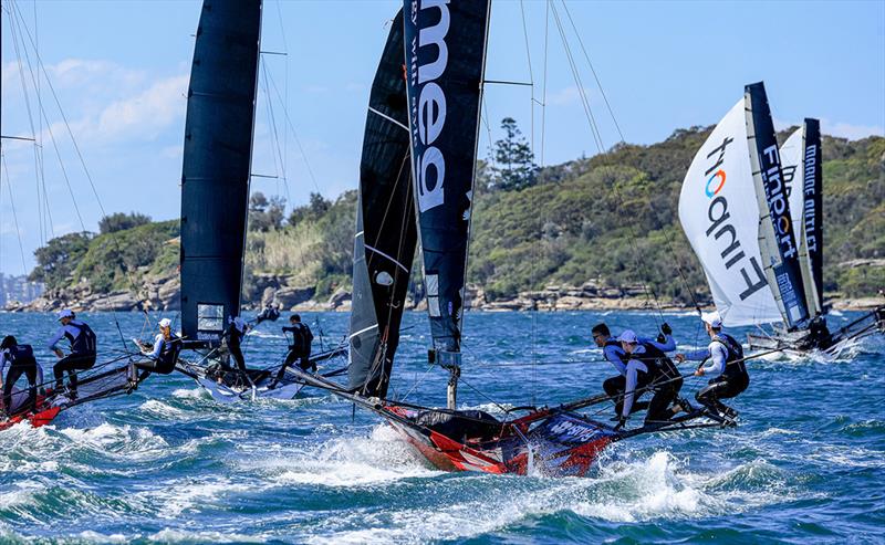 Rounding the weather mark and setting the spinnaker - 2023-24 NSW 18ft skiff Championship - photo © SailMedia