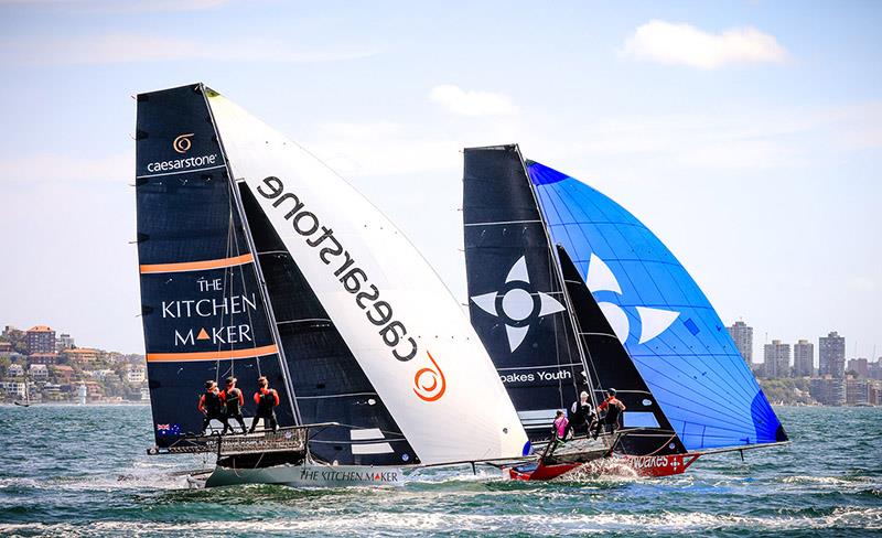 The Kitchen Maker and Noakes Red durint the State titles photo copyright SailMedia taken at Australian 18 Footers League and featuring the 18ft Skiff class