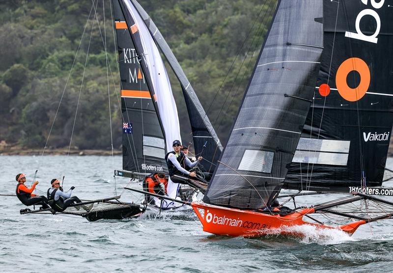 18ft Skiff Australian Championship Race 1: Balmain heads to a mark just ahead of The Kitchen Maker - photo © SailMedia