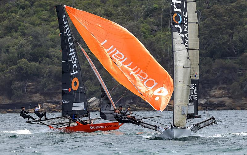 Finport Finance approaches the rounding mark as the Balmain team prepare to drop the spinnaker - 18ft Skiff Australian Championship - photo © SailMedia