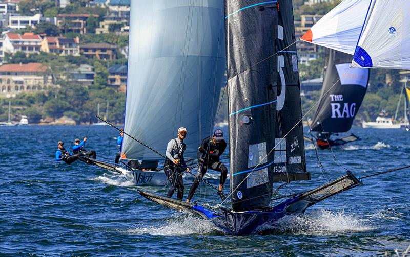 Andoo leads Vaikobi and Rag and Famish Hotel on the first lap of the course - 18ft Skiff Australian Championship Race 2 - photo © SailMedia