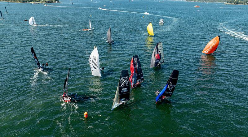 Approaching the bottom mark - 18ft Skiff Australian Championship Race 2 photo copyright SailMedia taken at Australian 18 Footers League and featuring the 18ft Skiff class