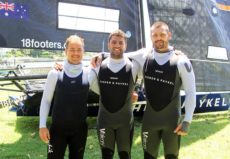 Fisher and Paykel's crew, from left, Rory Cox (standing in for Jacob Broome), Jordan Girdis, Josh Feldmann - photo © Frank Quealey