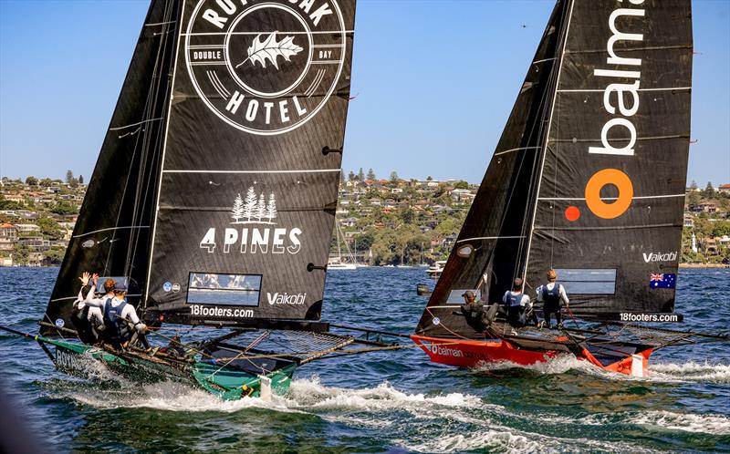 18ft Skiff 2024 JJ Giltinan Championship Race 2: The Oak and Balmain had a great battle for most of the race photo copyright SailMedia taken at Australian 18 Footers League and featuring the 18ft Skiff class