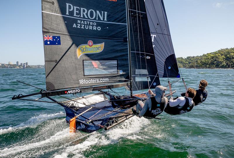 18ft Skiff 2024 JJ Giltinan Championship Races 3 & 4: Championship leader Rag and Famish Hotel photo copyright SailMedia taken at Australian 18 Footers League and featuring the 18ft Skiff class