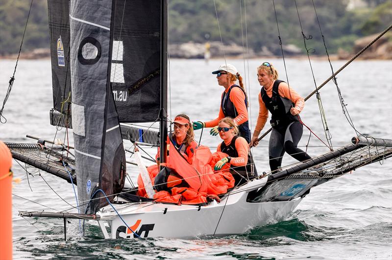 Approaching the bottom mark during the 18ft Skiff Queen of the Harbour 2024 photo copyright SailMedia taken at Australian 18 Footers League and featuring the 18ft Skiff class