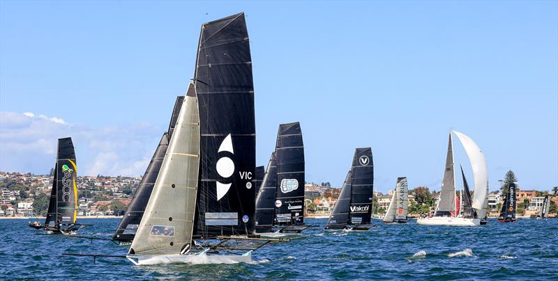 Race 8 windward leg - JJ Giltinan Championship photo copyright SailMedia taken at Australian 18 Footers League and featuring the 18ft Skiff class