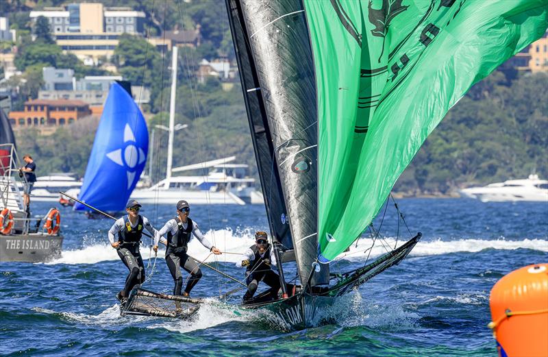 All eyes of The Oak crew focused on the bottom mark photo copyright SailMedia taken at Australian 18 Footers League and featuring the 18ft Skiff class