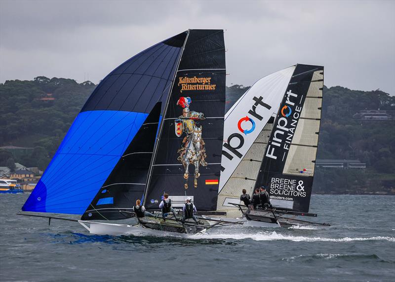 International racing on Sydney Harbour between Germany's Black Knight and Finport Finance photo copyright SailMedia taken at Australian 18 Footers League and featuring the 18ft Skiff class