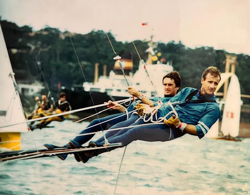 Kevin with sheet hand Jay Harrison on Lysaght Colorbond photo copyright Kevin Wadham taken at Australian 18 Footers League and featuring the 18ft Skiff class