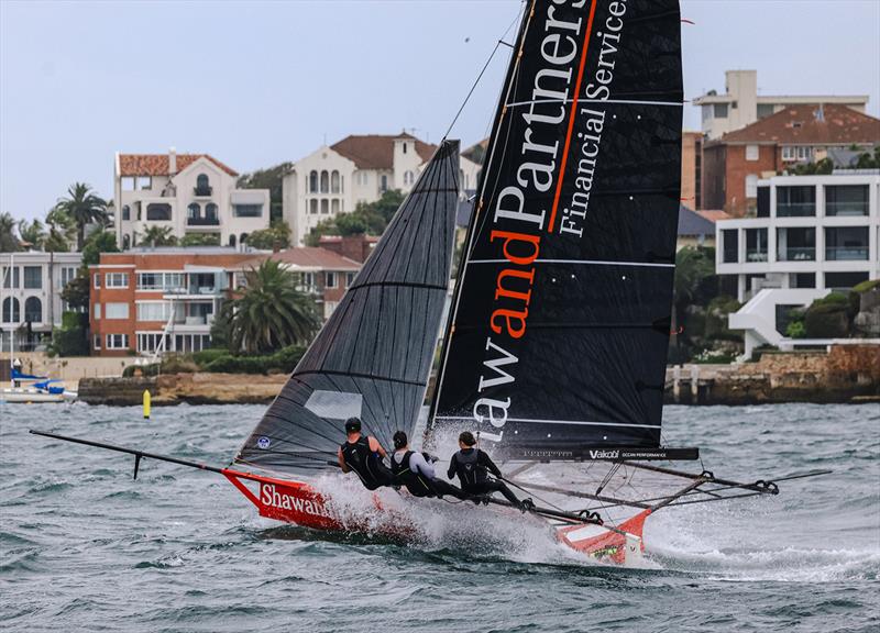 Emma Rankin and her Shaw and Partners tem battle the strong winds last Sunday - Sixt Spring Championship photo copyright SailMedia taken at Australian 18 Footers League and featuring the 18ft Skiff class