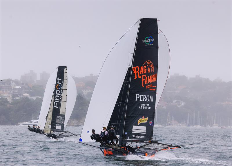 Finport Finance and The Rag head to the finish line in Race 4 - 2024 18ft Skiff NSW Championship photo copyright SailMedia taken at Australian 18 Footers League and featuring the 18ft Skiff class