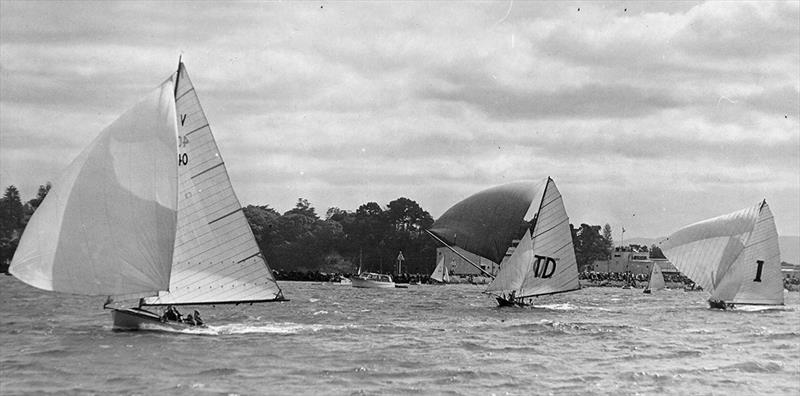 Joe Pearce, sailing Top Dog (TD) at the 1948 Worlds in Auckland photo copyright Archive taken at Australian 18 Footers League and featuring the 18ft Skiff class