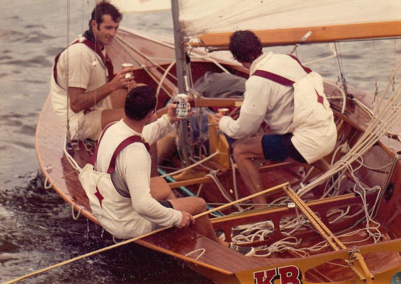 KB crew have a celebratory drink after one of their many victories photo copyright Frank Quealey taken at Australian 18 Footers League and featuring the 18ft Skiff class