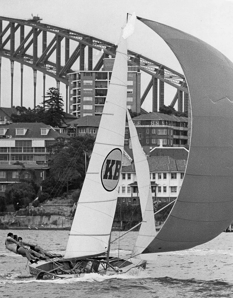 KB with spinnaker and the Sydney Harbour Bridge photo copyright Archive taken at Australian 18 Footers League and featuring the 18ft Skiff class