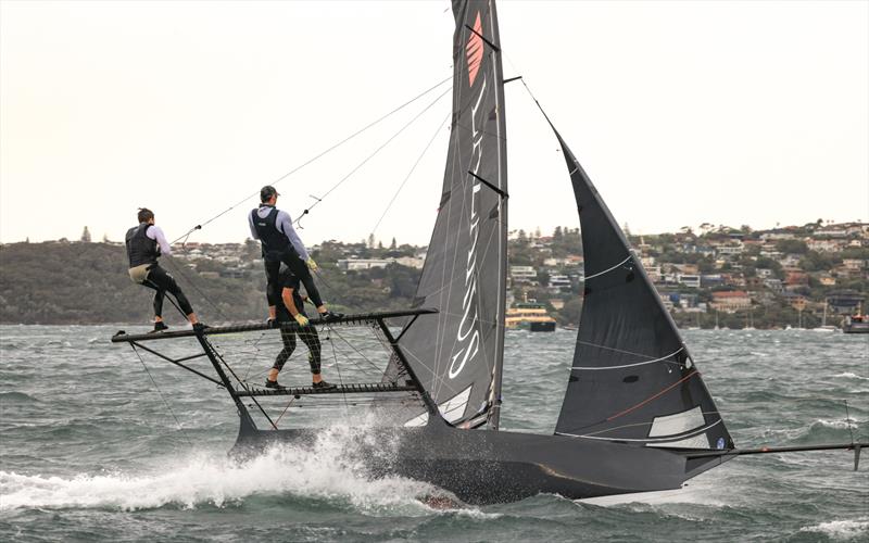 Crew in litle bit of trouble - 2025 SIXT Spring 18ft skiff Championship photo copyright SailMedia taken at Australian 18 Footers League and featuring the 18ft Skiff class