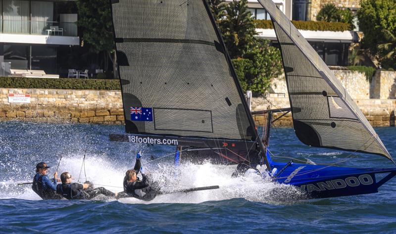 A wild ride to the finish line for the winner - 18ft Skiff Club Championship Race 1 and SIXT Spring Championship Race 2 photo copyright SailMedia taken at Australian 18 Footers League and featuring the 18ft Skiff class