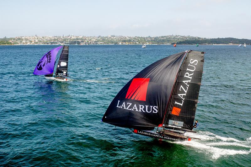 Southerly spinnaker run during Race 7 of the 2024 Giltinan Championship photo copyright SailMedia taken at Australian 18 Footers League and featuring the 18ft Skiff class