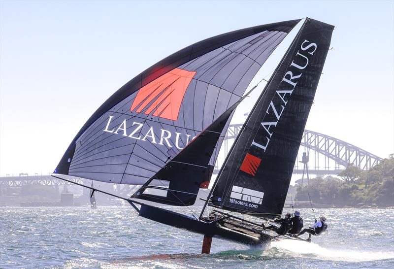 Lazarus team in action last Sunday photo copyright SailMedia taken at Australian 18 Footers League and featuring the 18ft Skiff class