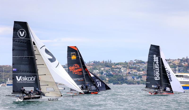 Tight for third place early in the race - 18ft Skiff SIXT Spring Championship Race 3 photo copyright SailMedia taken at Australian 18 Footers League and featuring the 18ft Skiff class