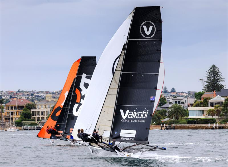 Vaikobi tried hard to close the margin on the run to the finish - 18ft Skiff SIXT Spring Championship Race 3 photo copyright SailMedia taken at Australian 18 Footers League and featuring the 18ft Skiff class