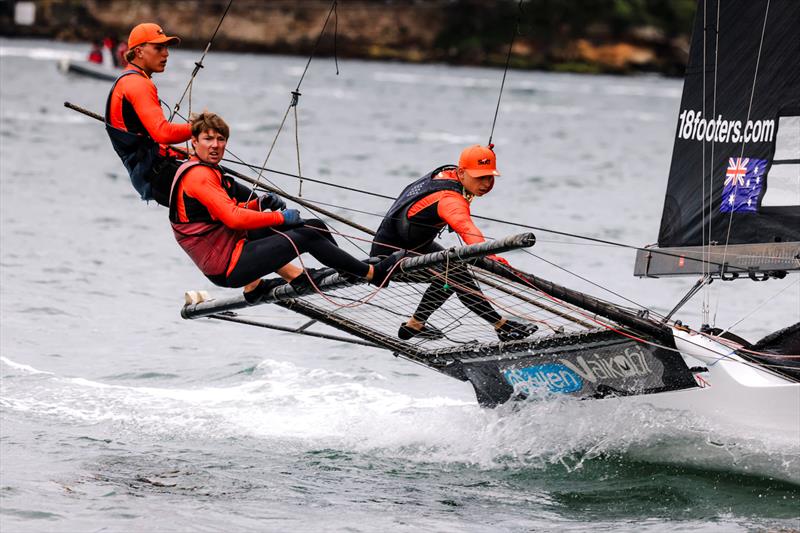 Concentration for the crew of Sixt on the way to victory - 18ft Skiff SIXT Spring Championship Race 3 photo copyright SailMedia taken at Australian 18 Footers League and featuring the 18ft Skiff class