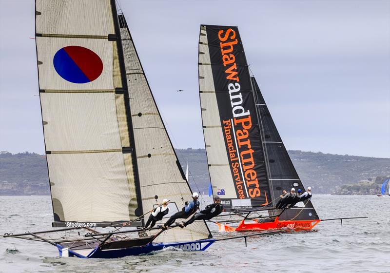 Race for the lead on the second lap of the course - 18ft Skiff Club Championship Race 2 and SIXT Spring Championship Race 4 - photo © SailMedia